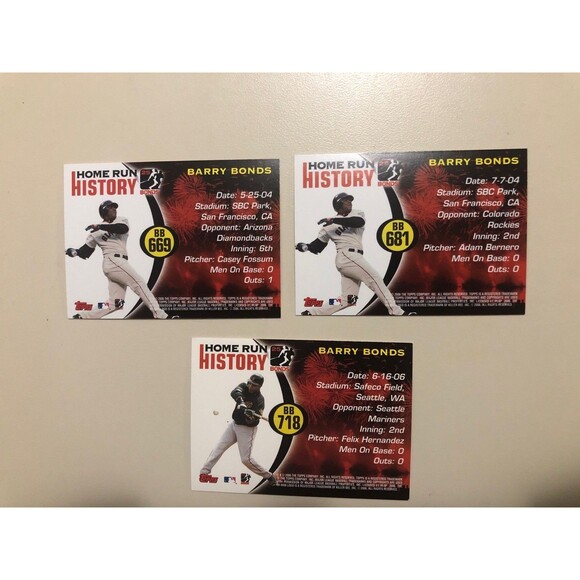Barry Bonds 2006 topps homerun history 669-681-718 MLB San Francisco Giants - Picture 2 of 2